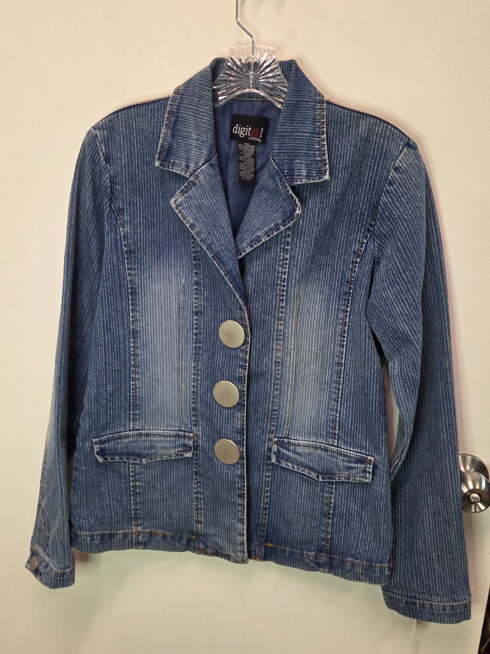 VTG Y2K Digital Clothing Pinstripe Denim Blazer Jacket M